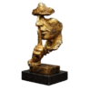 Golden Face Figurine with Wooden Base