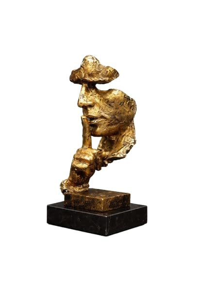 Golden Face Figurine with Wooden Base