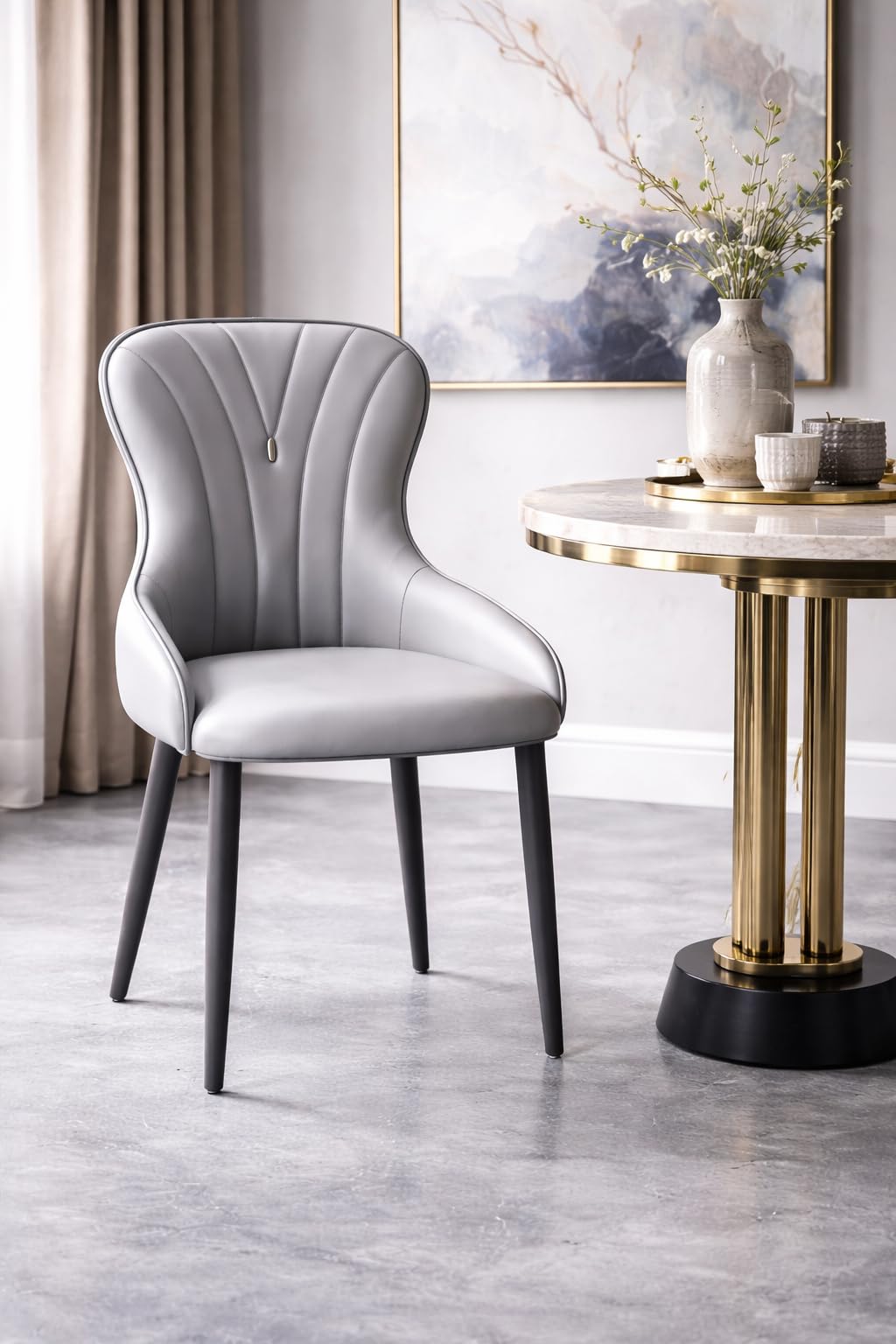 Grey Faux Leather Dining Chair