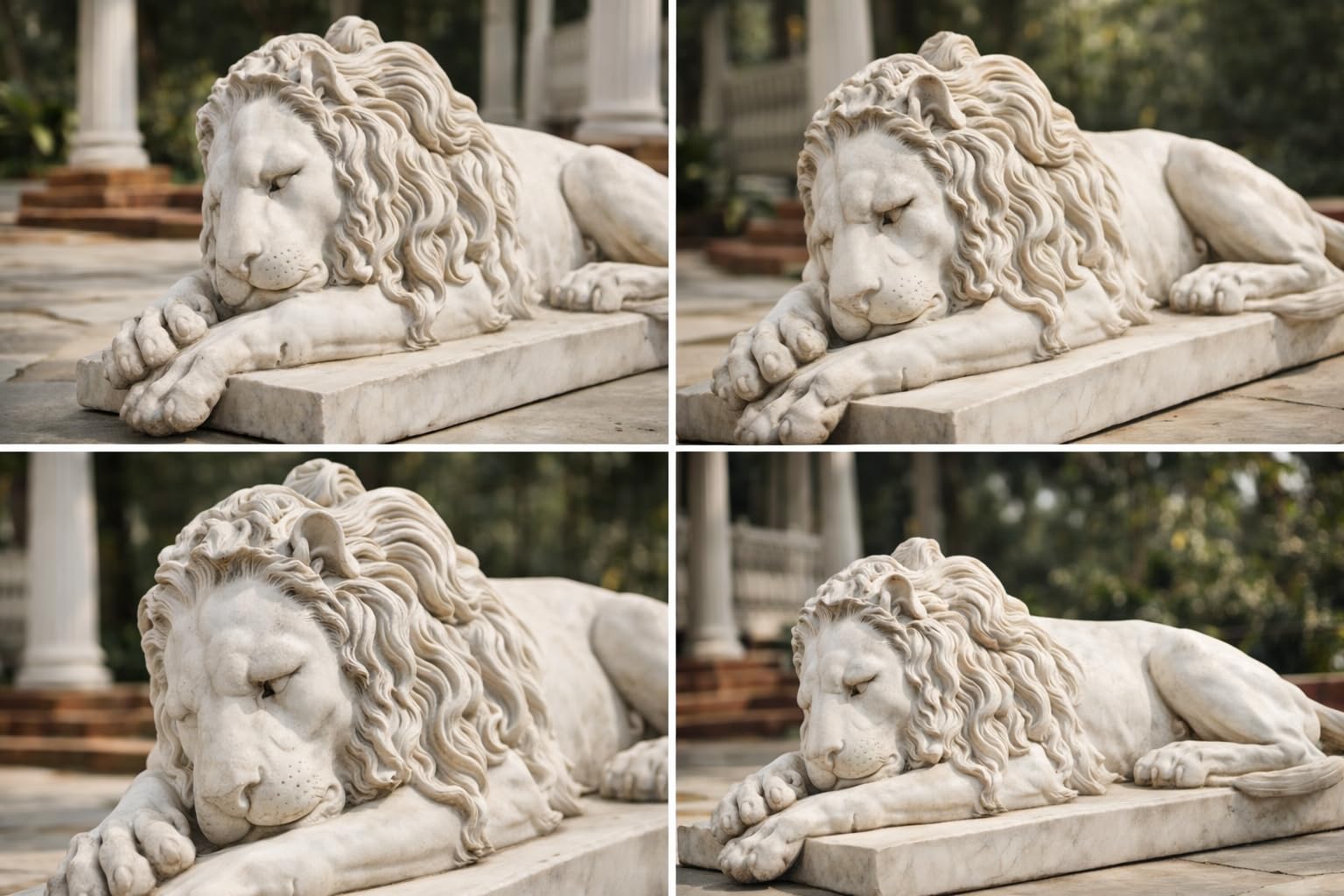 Sitting Lion Statue Set