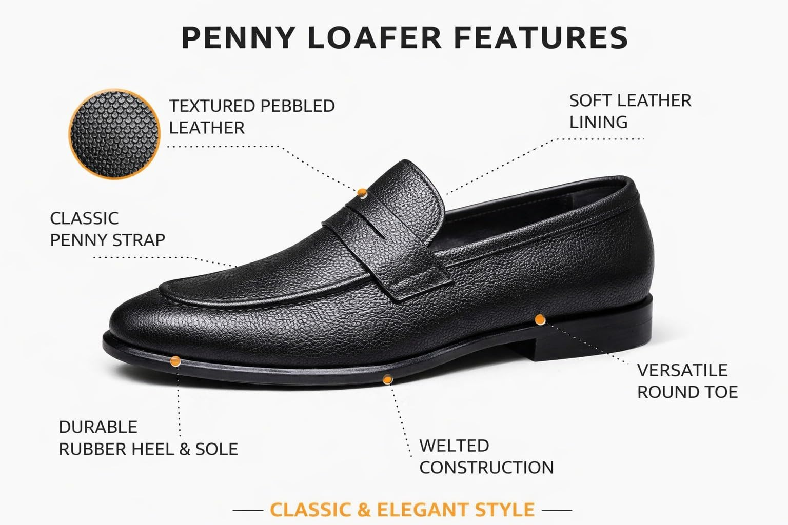 Black Textured Loafers Size 10