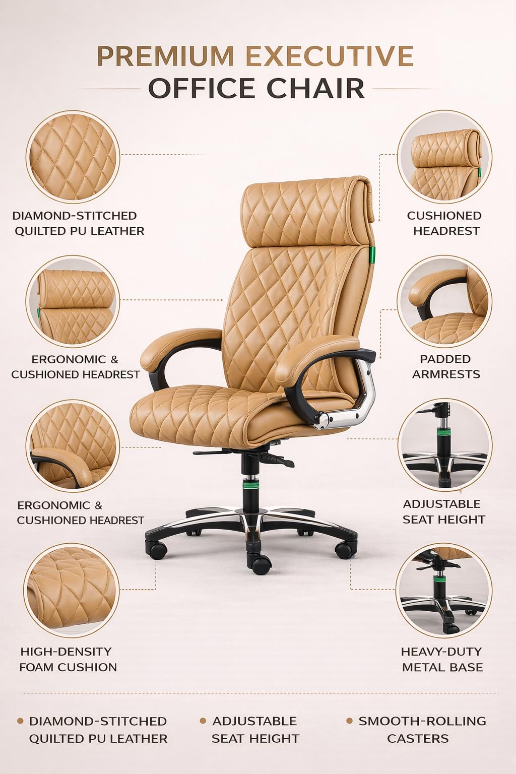 Beige Quilted Executive Chair