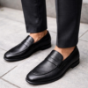 Black Textured Loafers Size 10
