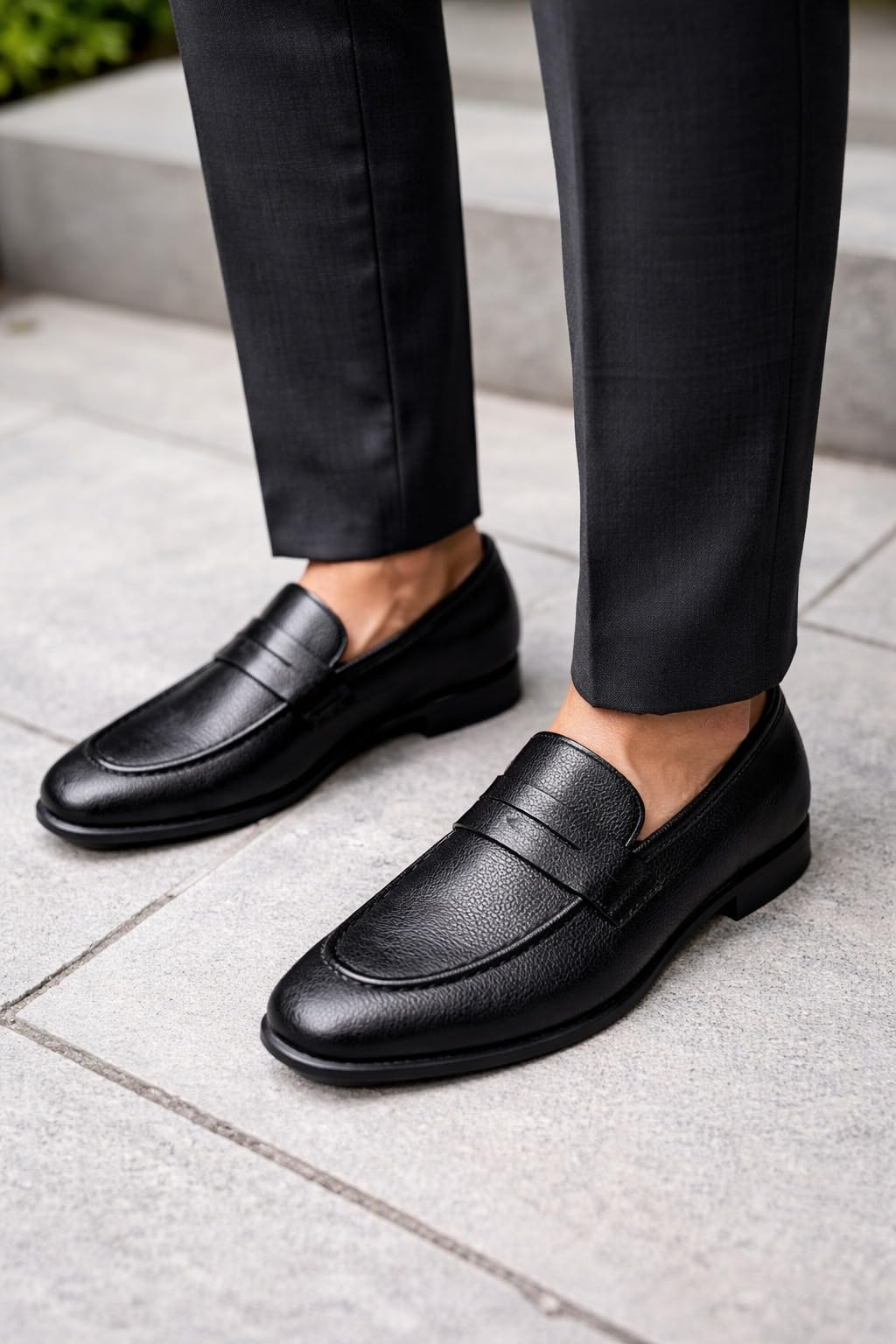 Black Textured Loafers Size 10