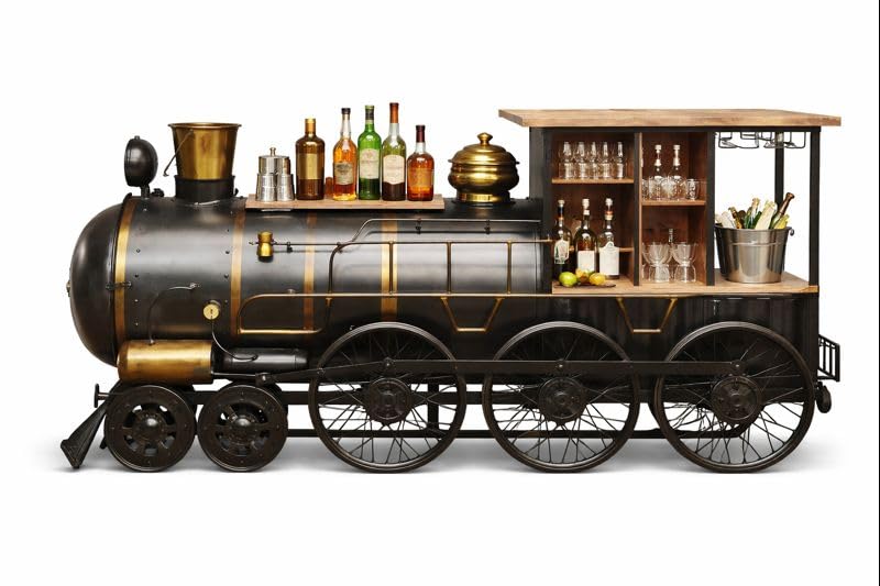 Vintage Steam Locomotive Train Bar Cart