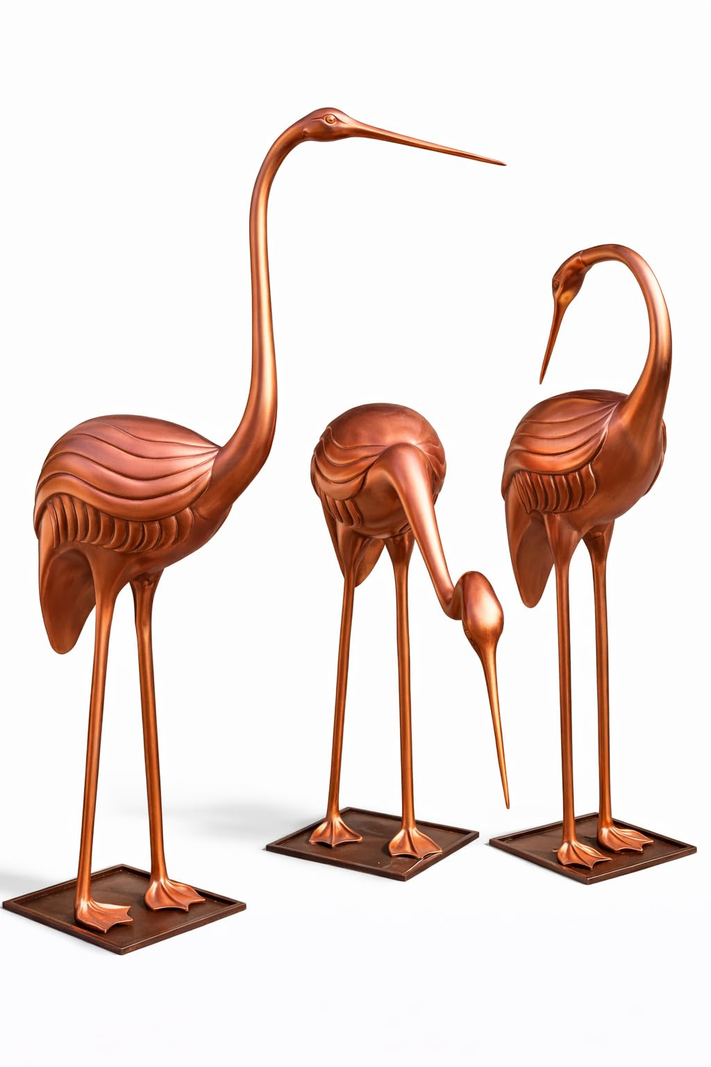 Copper Finish Metal Crane Bird Sculptures