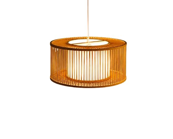 Hanging Natural Bamboo Pendant Light - Drum Shape