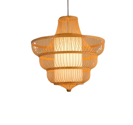 Hanging Natural Bamboo Pendant Light - Boho Woven Ceiling Light
