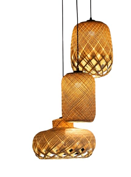 Hanging Light Set of 3 - Woven Bamboo Pendant Lights