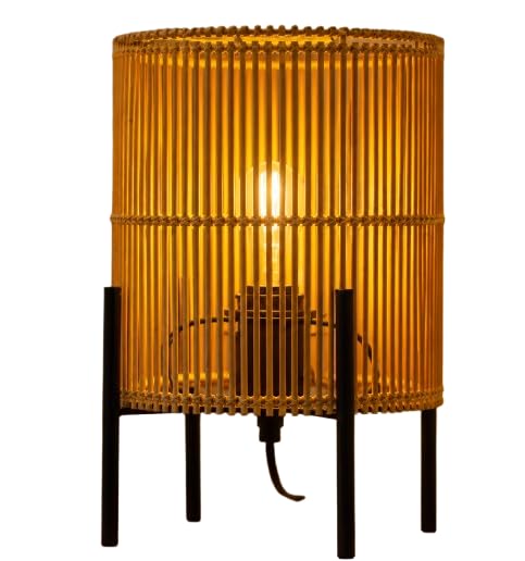 Rattan Table Lamp with Black Metal Stand - Boho