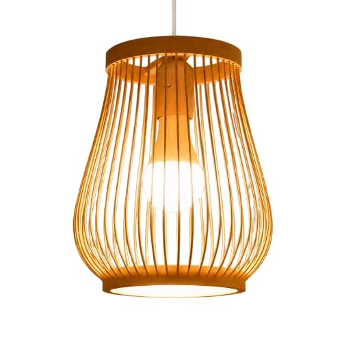 Wooden Cage Pendant Light - Natural Wood Slatted Hanging Lamp