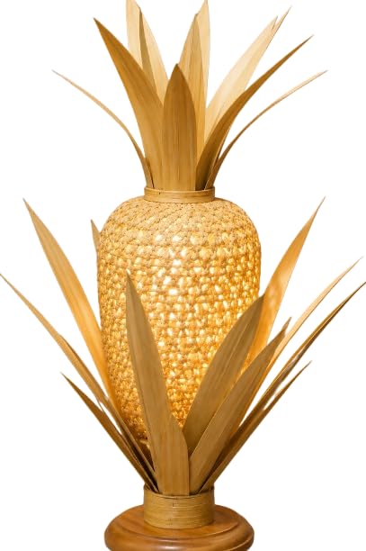 Pineapple Table Lamp - Woven Rattan Shade with Natural Palm Leaves