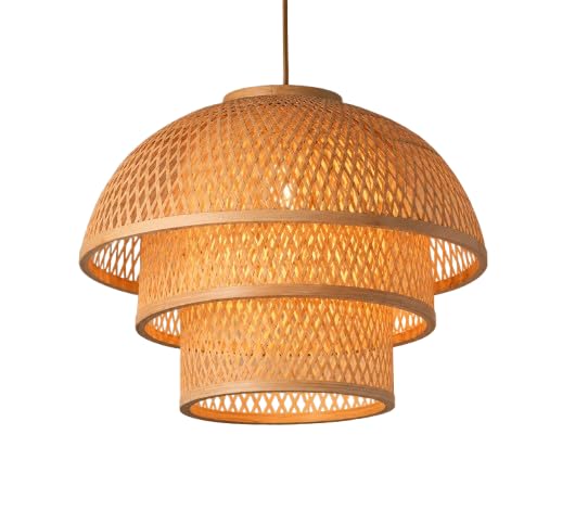 Hanging Natural Bamboo Woven Pendant Light - 3-Tier