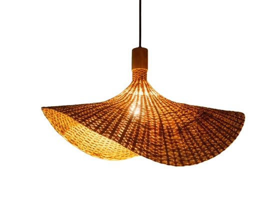 Bamboo Pendant Light Handwoven Fan Shape - Natural Beige