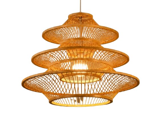 Handwoven Bamboo Pendant Light - Multi-Tier Wicker Hanging Light