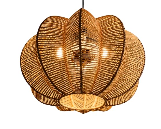 Pumpkin Hanging Natural Rattan Light - Boho Woven Pendant Light