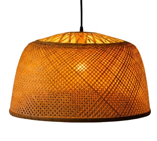 Woven Bamboo Pendant Light - Boho Dome Hanging Light Shade