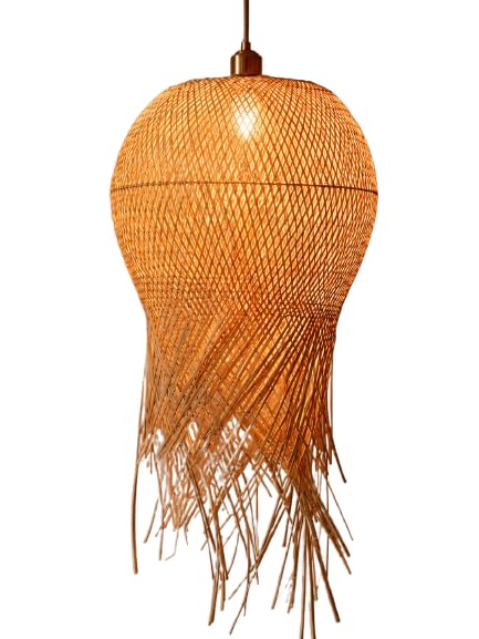 Hanging Natural Bamboo Woven Pendant Light with Fringe