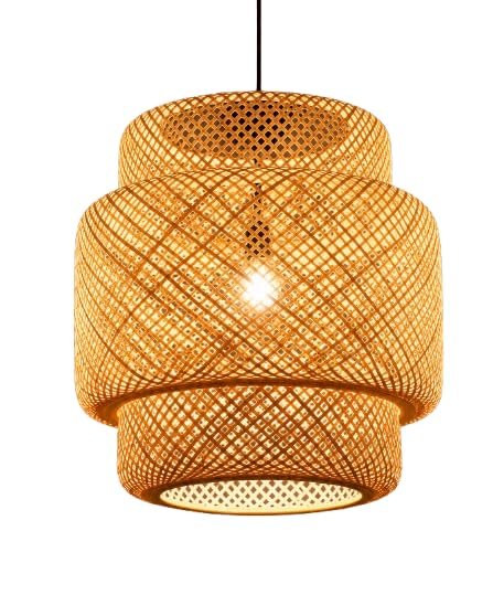 Handwoven Bamboo Pendant Light - Natural Beige