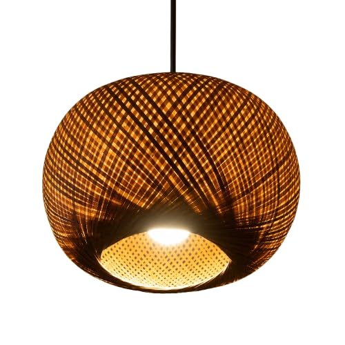 Hanging Natural Bamboo Woven Globe Pendant Light - Light