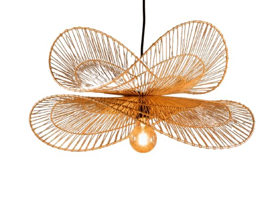 Handwoven Natural Rattan Pendant Light - Butterfly Design