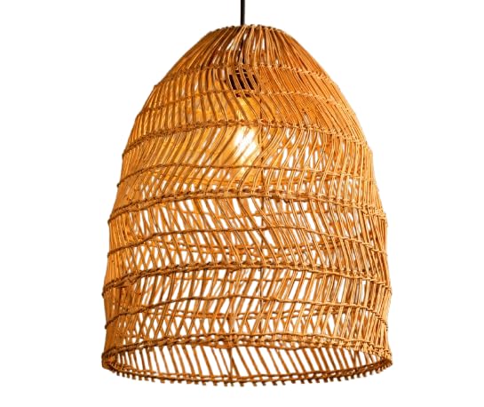 Wicker Rattan Pendant Light - Handwoven Beehive Ceiling Lamp Shade