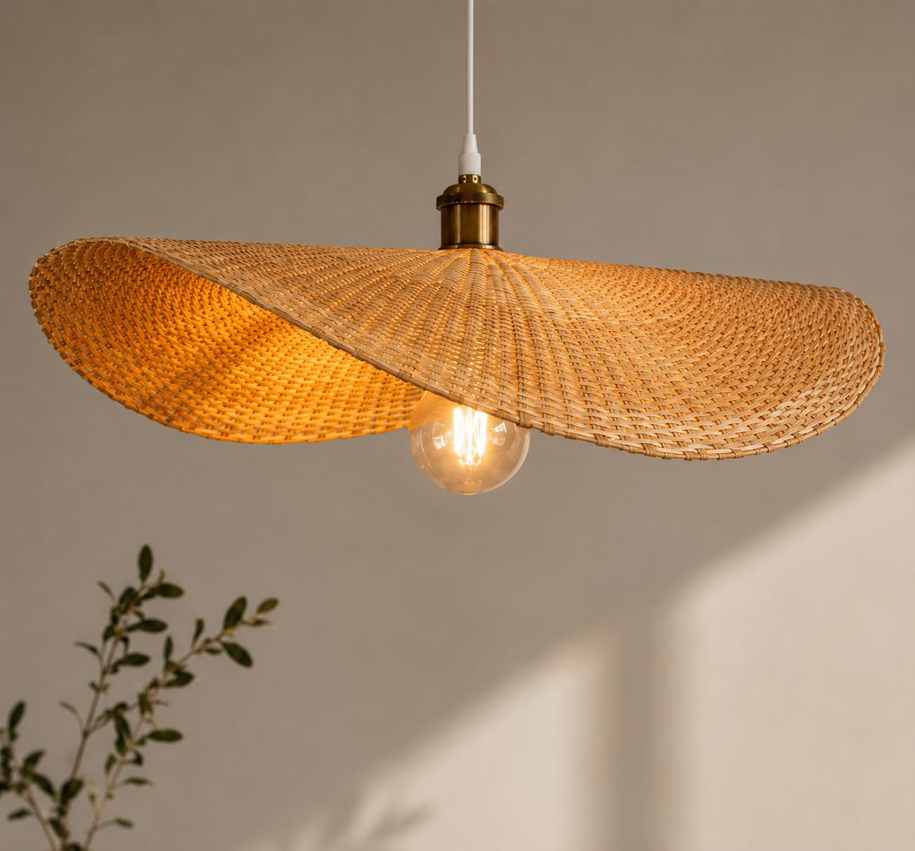Woven Handwoven Bamboo Pendant Light - Natural Beige