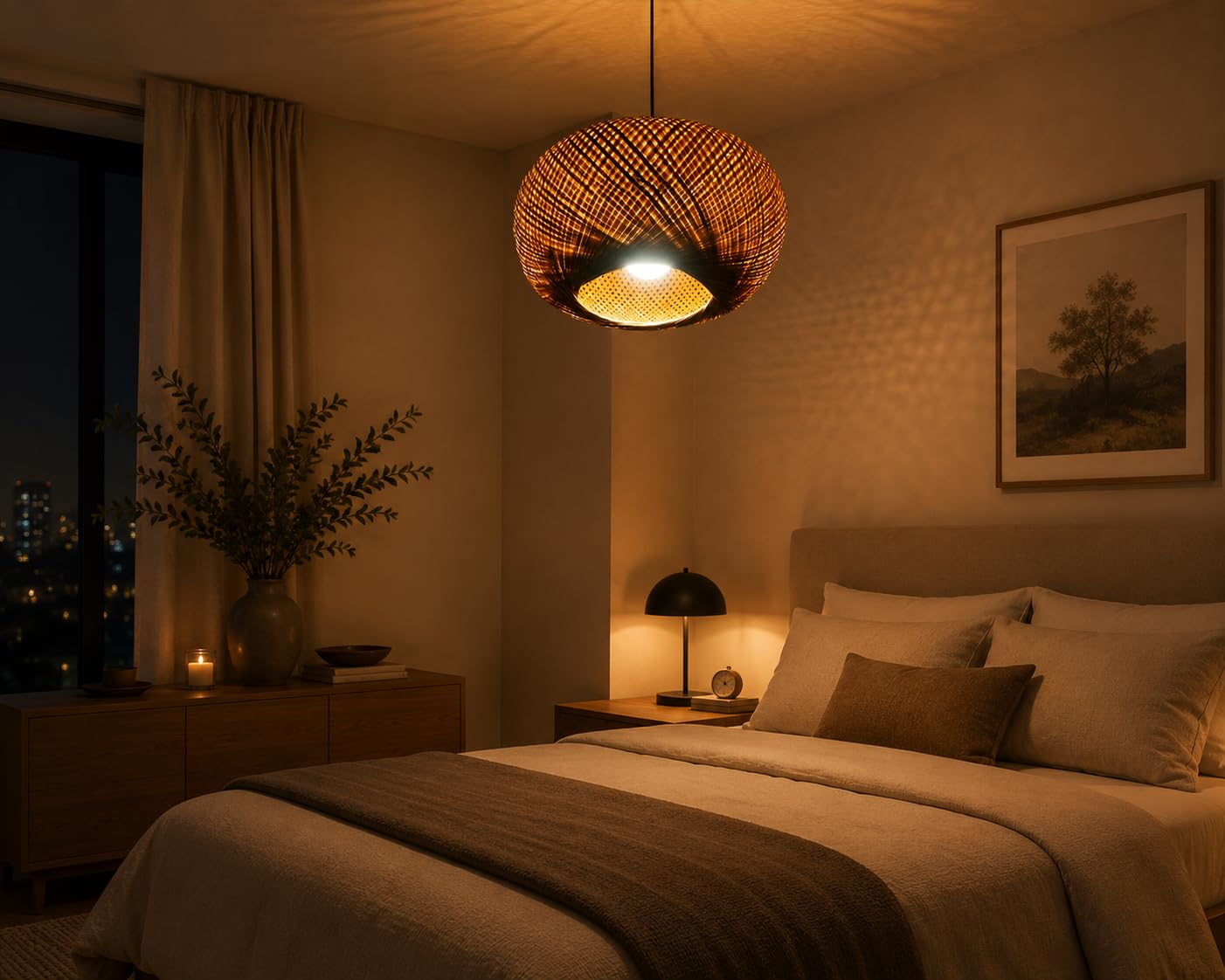 Hanging Natural Bamboo Woven Globe Pendant Light - Light