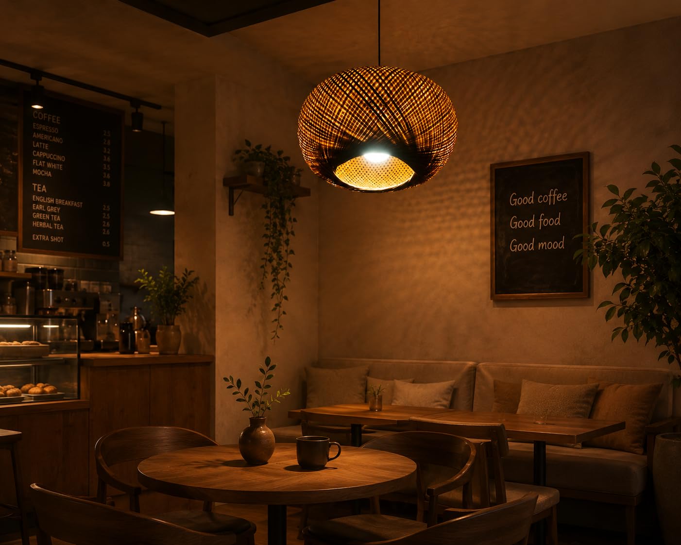 Hanging Natural Bamboo Woven Globe Pendant Light - Light