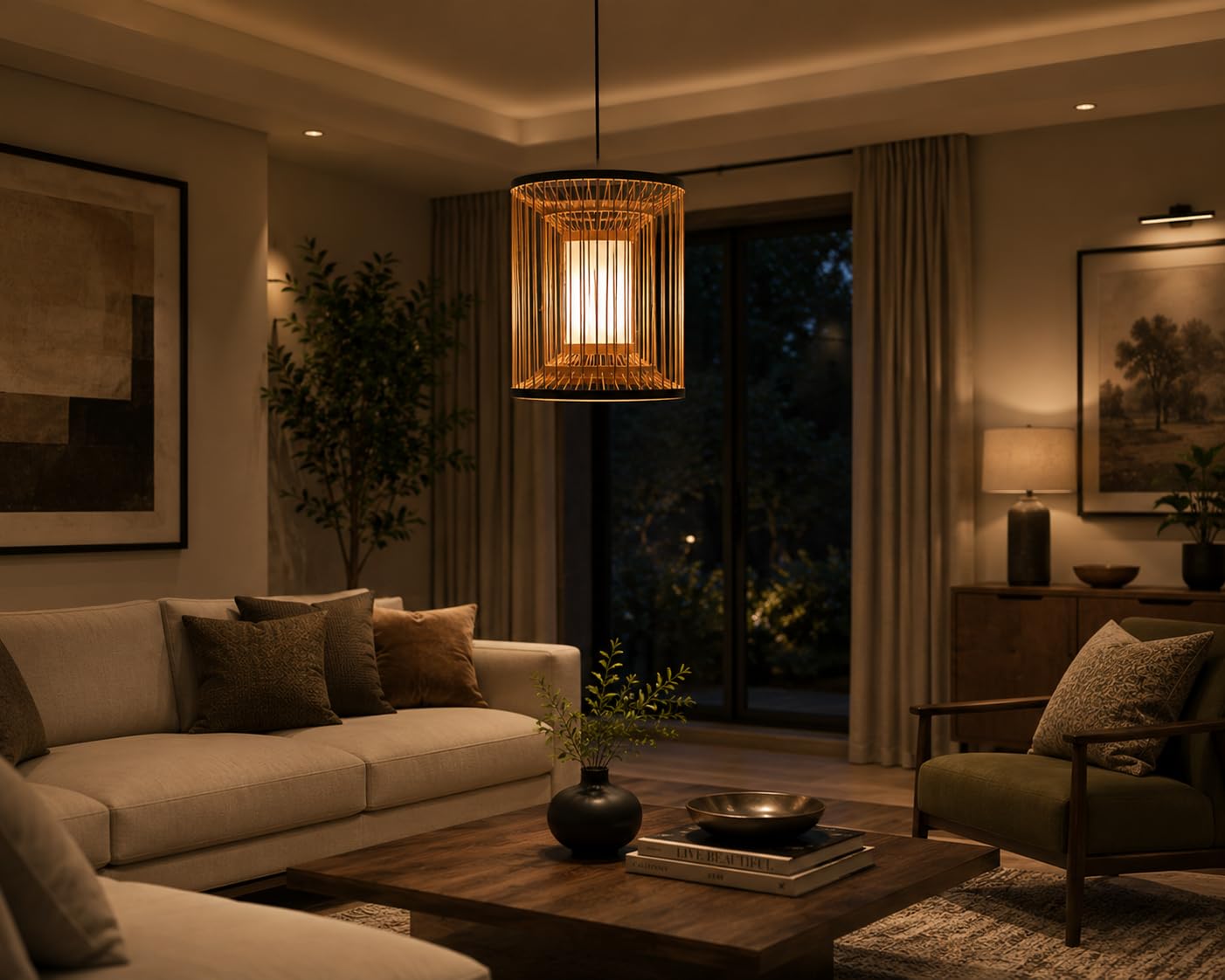 Bamboo Cage Pendant Light - Cylindrical