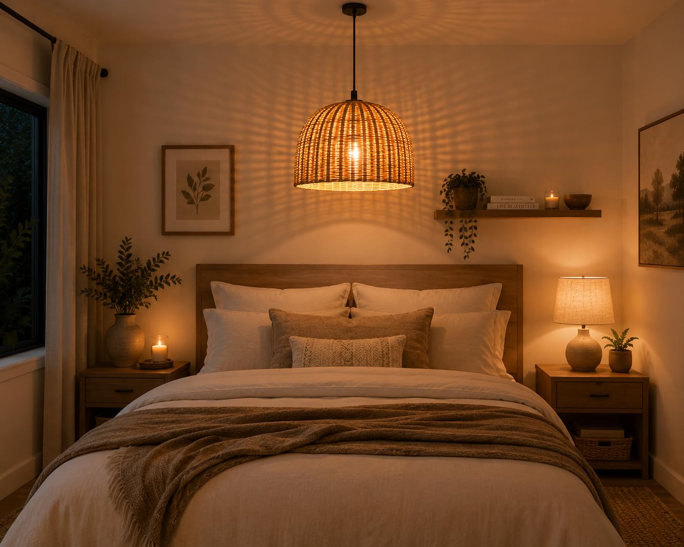 Hanging Natural Rattan Pendant Light - Dome Shape