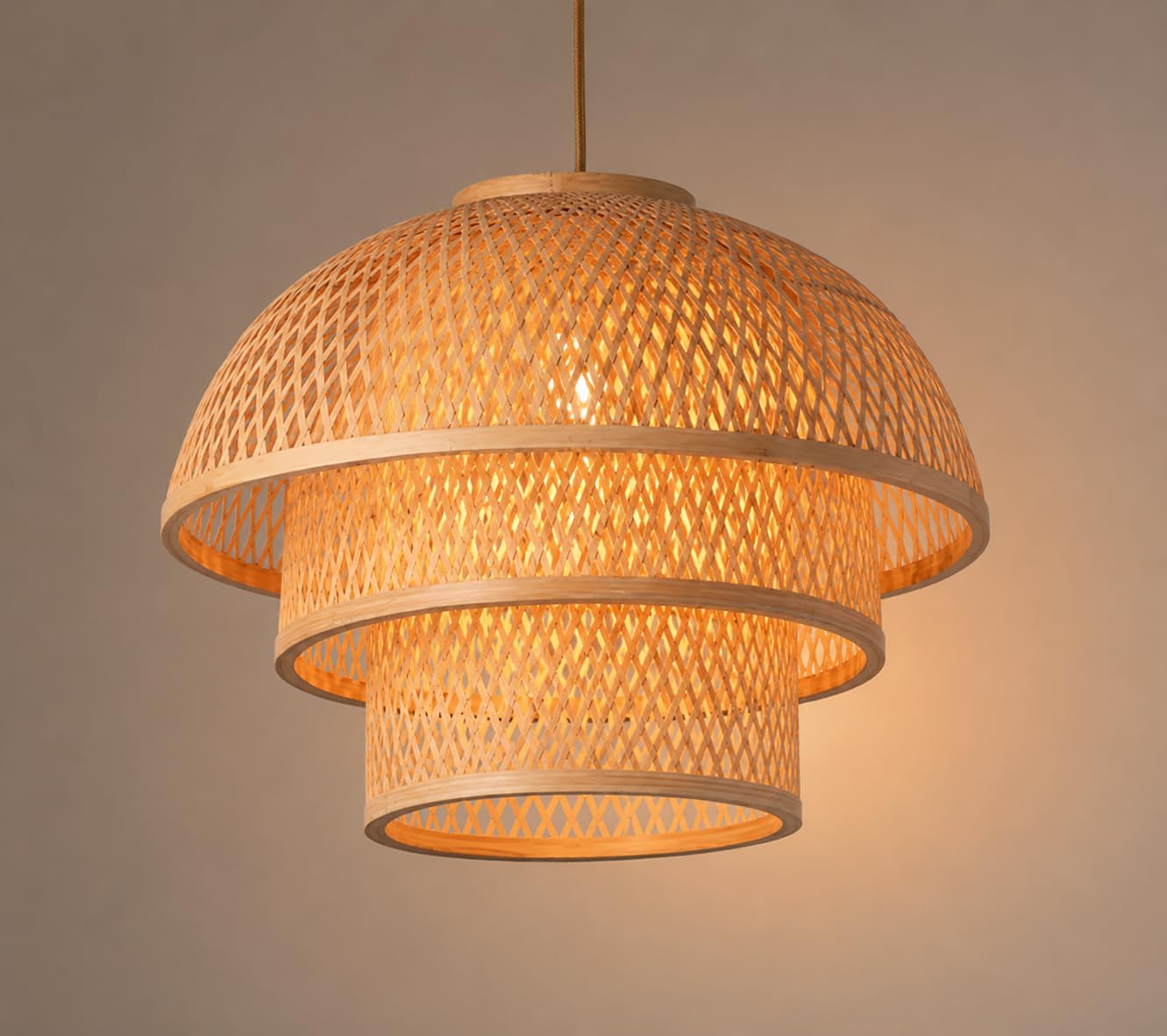 Hanging Natural Bamboo Woven Pendant Light - 3-Tier