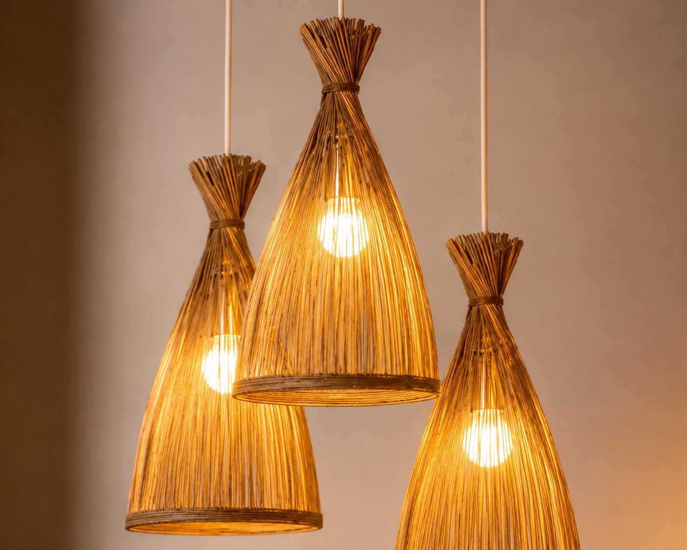 Rattan Woven Conical Pendant Light - Natural