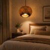 Hanging Natural Bamboo Woven Globe Pendant Light - Light