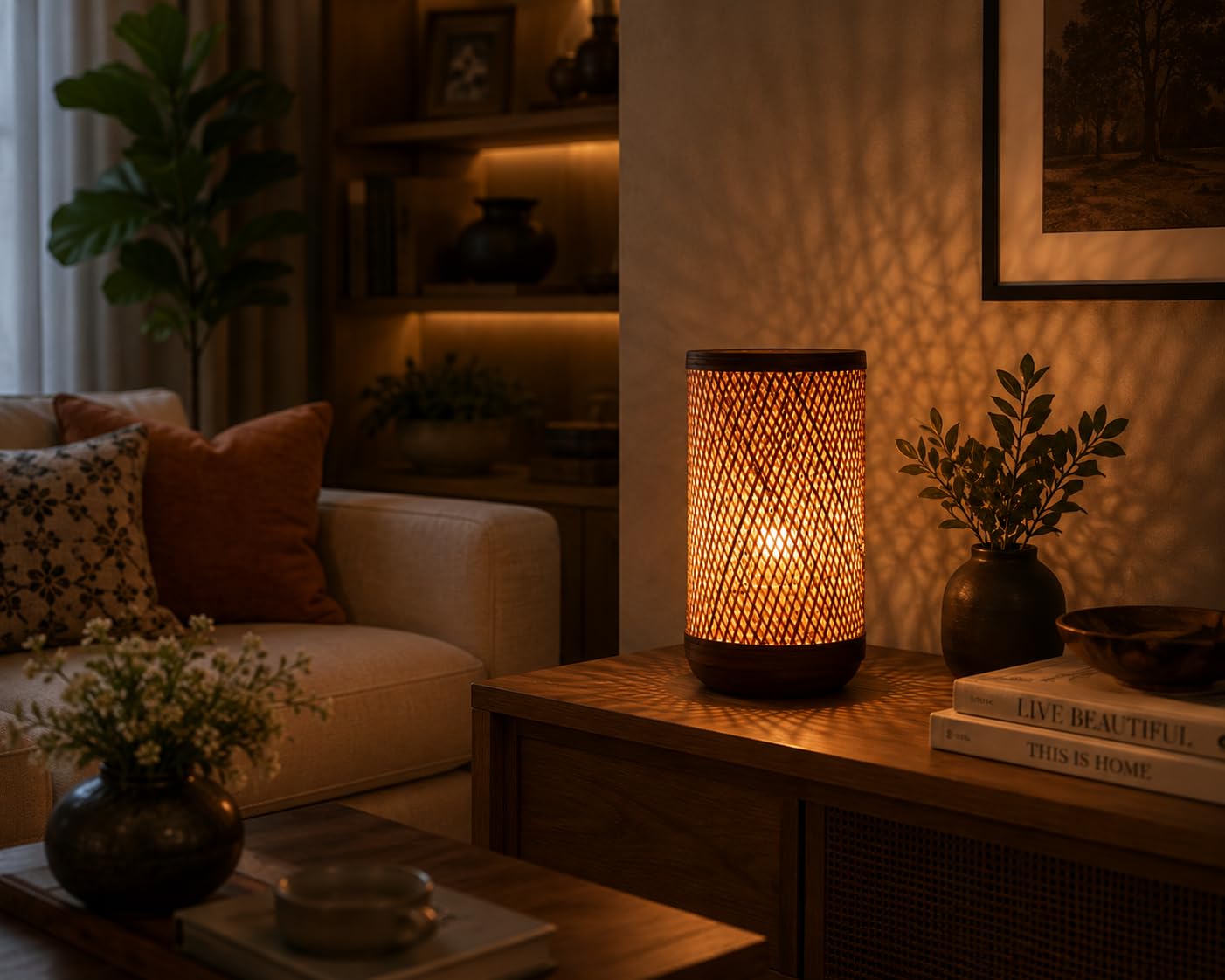 Woven Bamboo Table Light - Cylindrical
