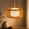 Hanging Natural Bamboo Pendant Light - Drum Shape