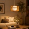 Hanging Natural Bamboo Pendant Light - Drum Shape