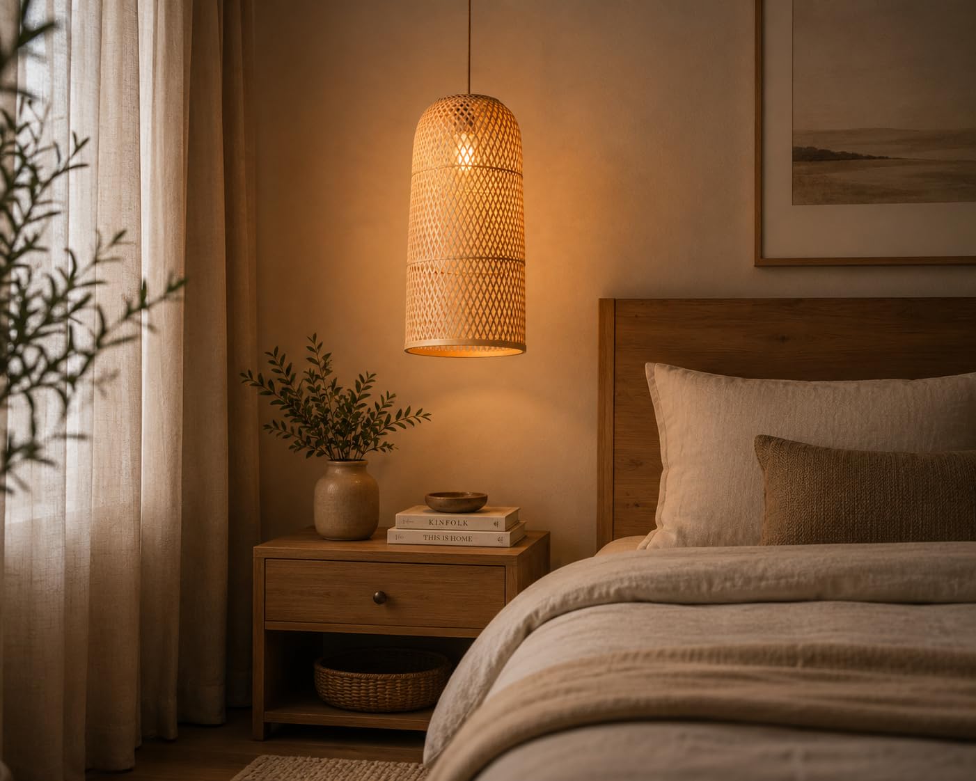 Hanging Natural Bamboo Woven Pendant Light