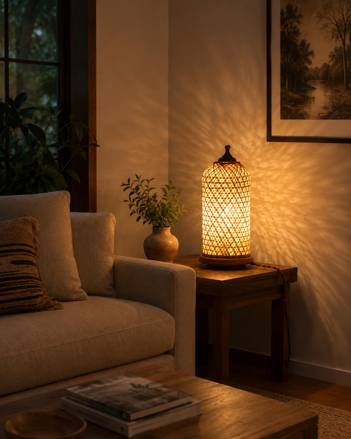 Handwoven Bamboo Table Lamp - Natural
