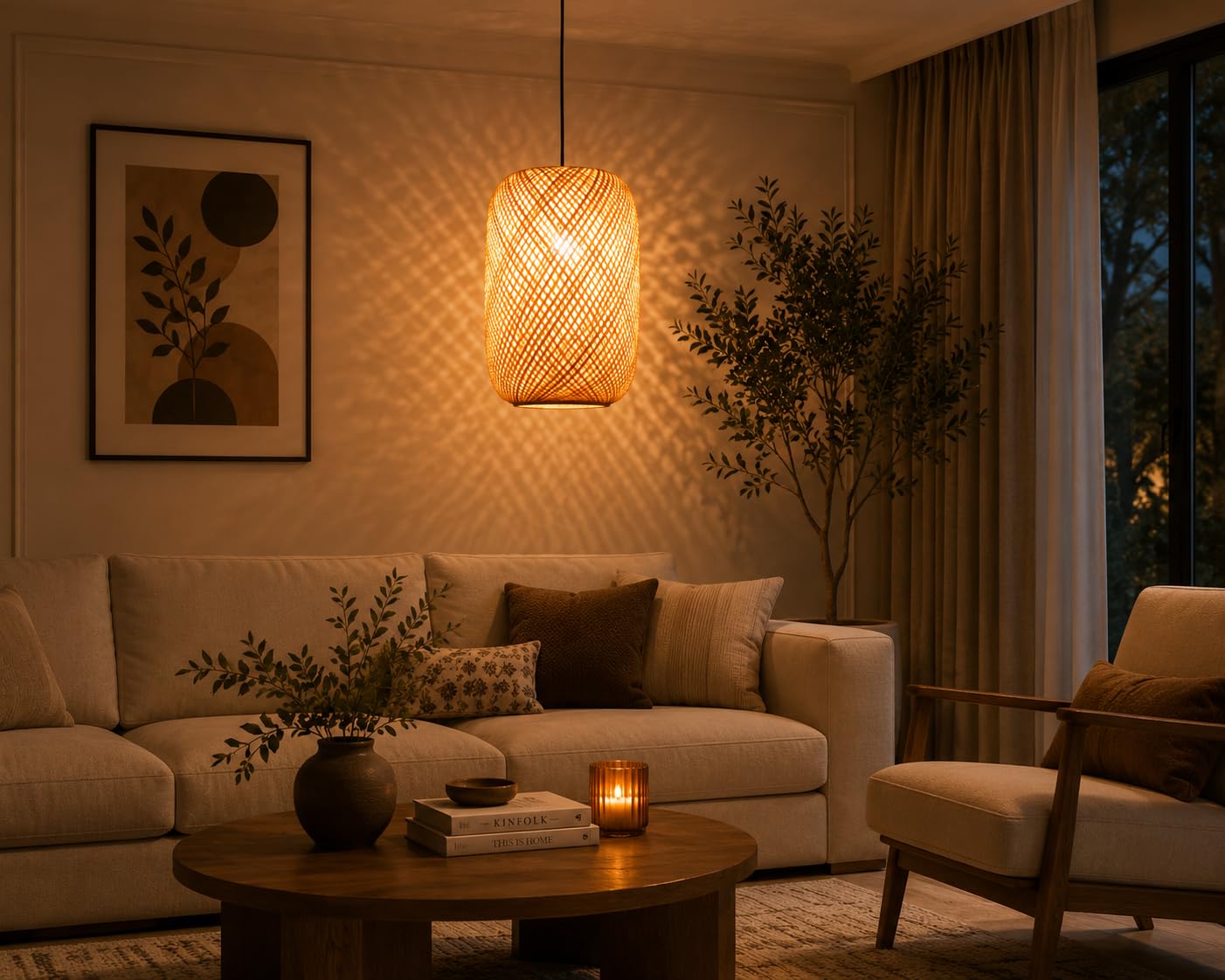 Woven Bamboo Pendant Light - Natural