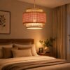 Hanging Natural Rattan Woven Pendant Light - Boho 3-Tier Drum Ceiling
