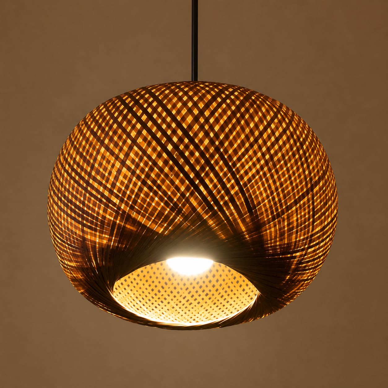 Hanging Natural Bamboo Woven Globe Pendant Light - Light
