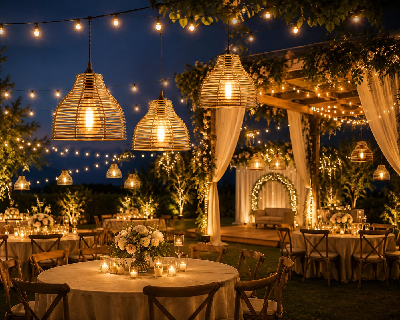 Rattan Pendant Light - Woven Cage Hanging Lamp