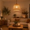 Rattan Flower Ceiling Light - Woven Flush Mount Lamp