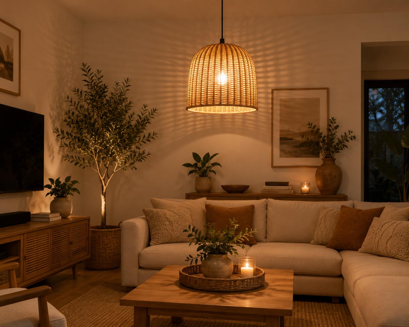 Rattan Flower Ceiling Light - Woven Flush Mount Lamp