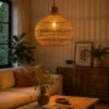 Rattan Look Pendant Light - Round Globe Shape