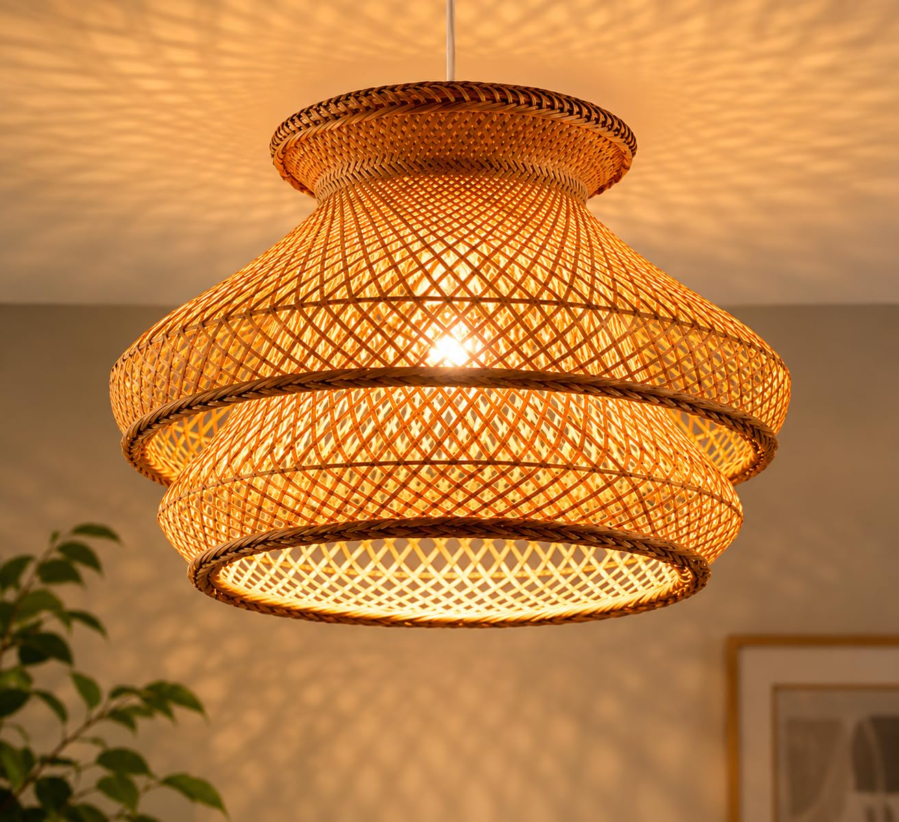 Handwoven Natural Bamboo Pendant Light - Mushroom Hanging Light