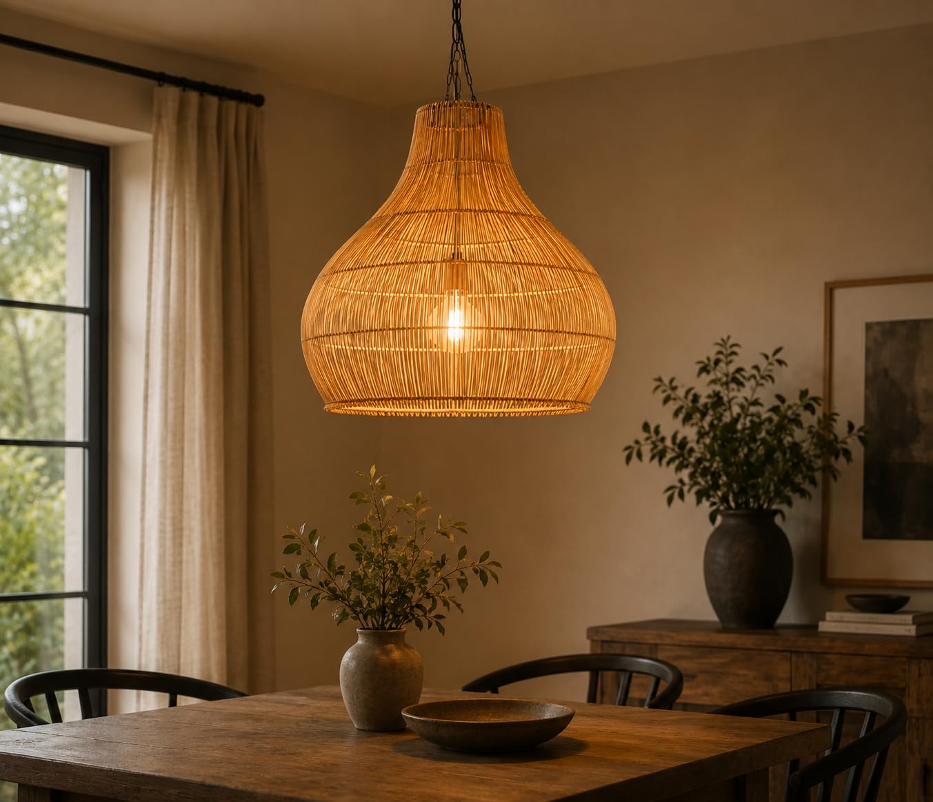Rattan look Pendant Lamp Shade - Natural Rattan