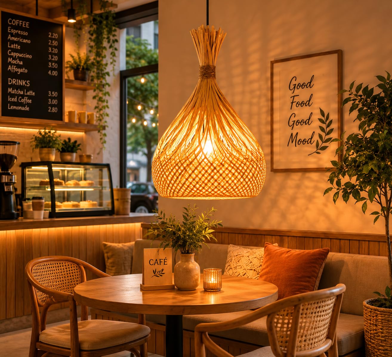 Handwoven Bamboo Pendant Light - Natural