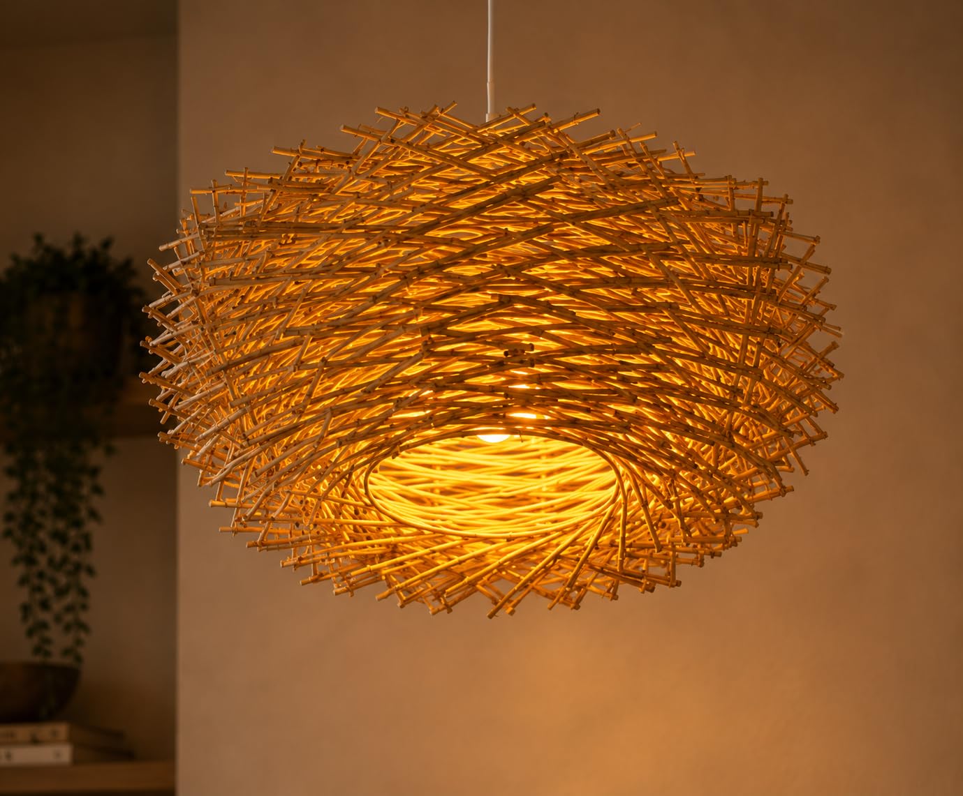 Woven Bamboo Bird Nest Pendant Light - Natural Beige